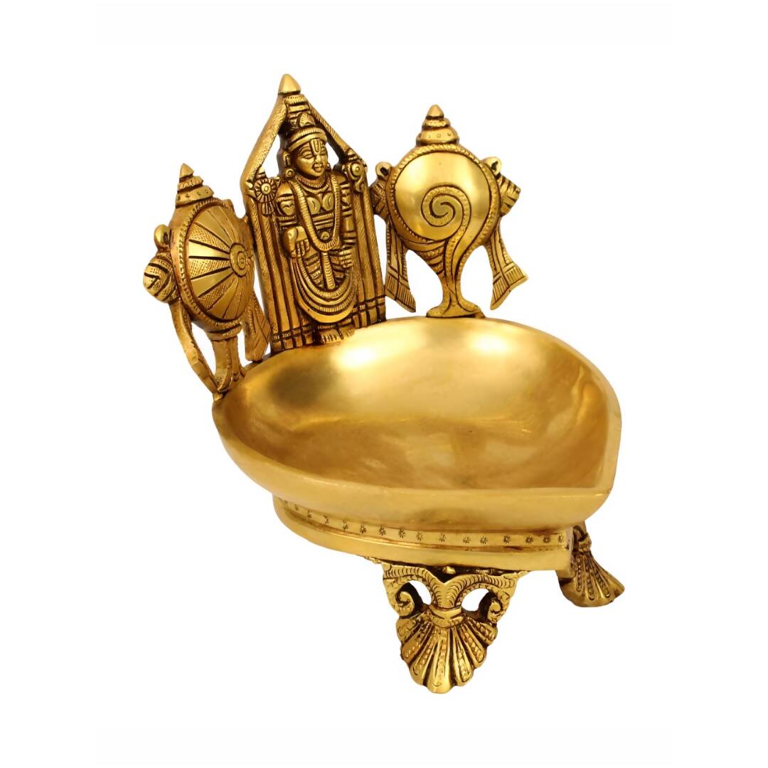 Spillbox Gold-Toned Brass Shangu Chakra Perumal Tirupathi Diya Pooja Essential - Distacart