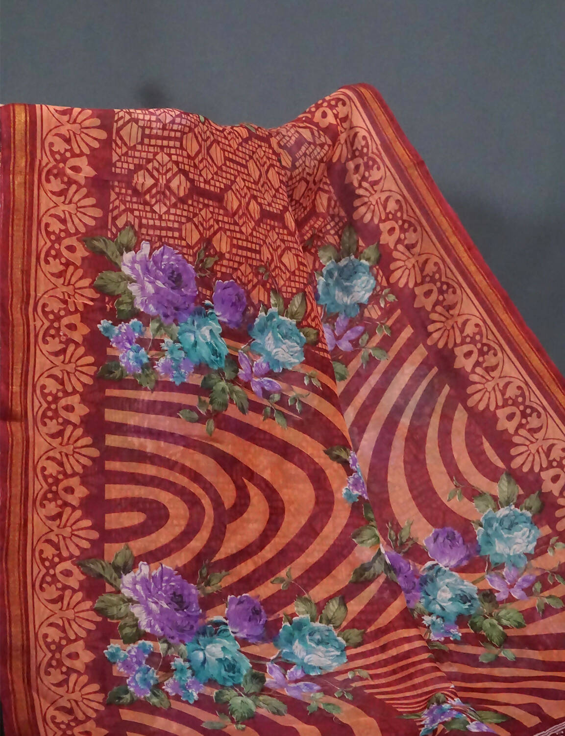 Shades Of Peppy Red Floral Design Semi Chanderi Saree By Gayathri Reddy Designer Studio - Distacart
