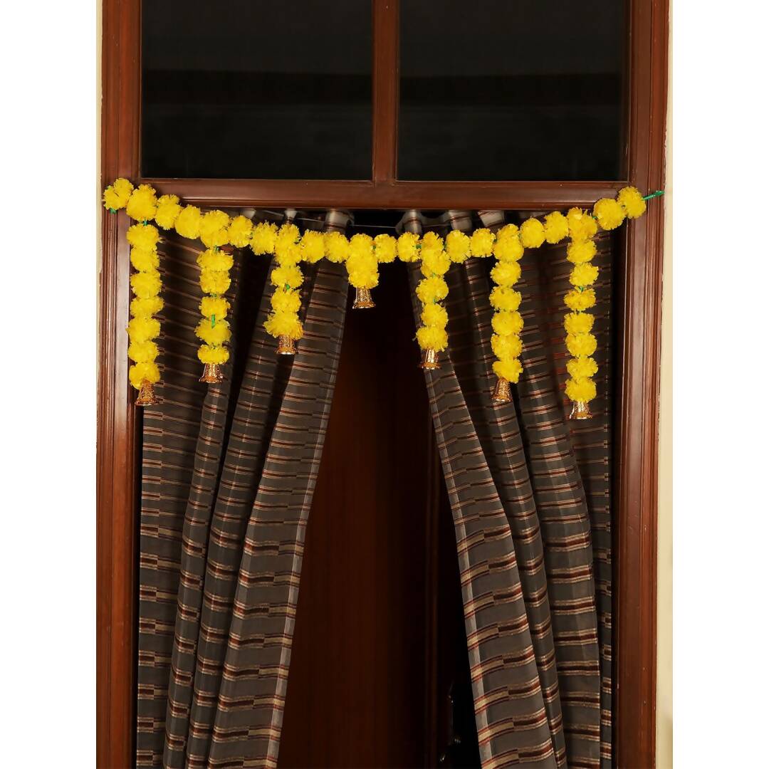 Tied Ribbons Yellow Entrance Hanging Marigold Flowers Bandhanwar Toran Garland with Bells - Distacart