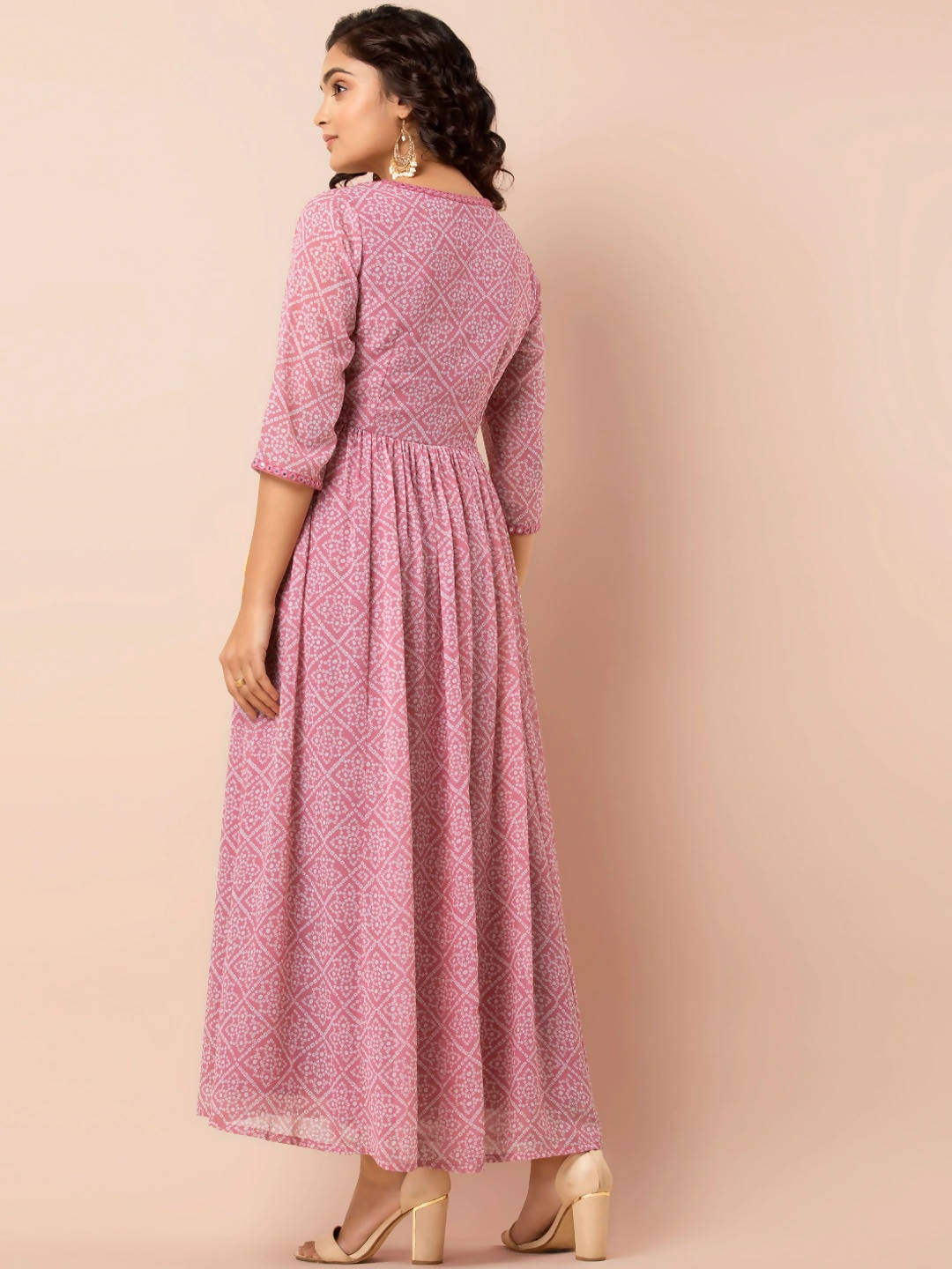 Indya Pink & White Printed Ethnic Maxi Dress - Distacart