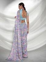 Thumbnail for Blue Georgette Sequence Embroidery Saree With Unstitched Blouse Piece - Rajal - Distacart