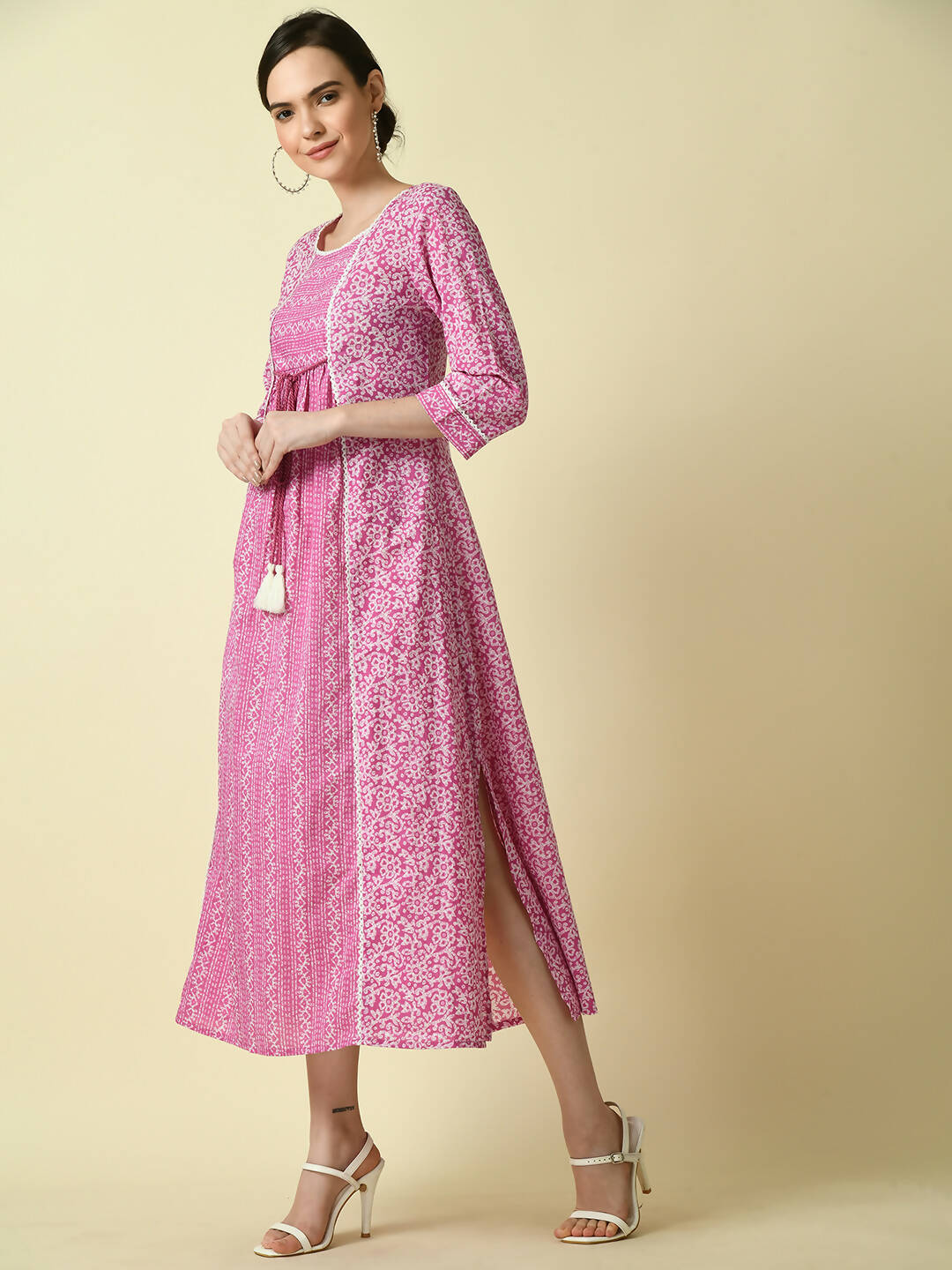 Myshka Women's Pink Floral Printed Gown Dress - Distacart