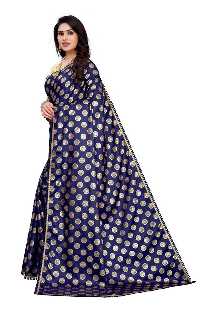 Vamika Navy Rangoli Silk Foil Print Saree (Danish Navy)