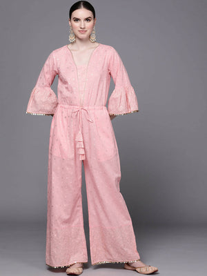 Ahalyaa Women Pink Printed Basic Jumpsuit - Distacart