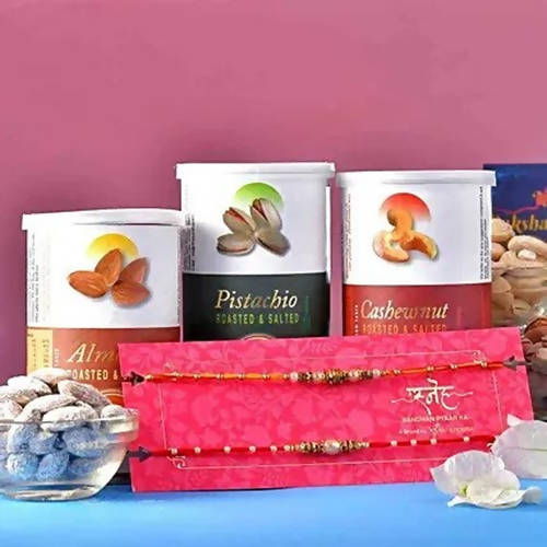 2 Beads Pearl Rakhis & Dry Fruits