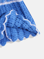 Thumbnail for Chutput Kids Woollen Hand Knitted Full Sleeves Self Design Hood Detail Dress - Blue - Distacart