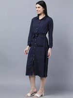 Thumbnail for Myshka Women Navy Blue Yellow Printed Shirt Dress - Distacart