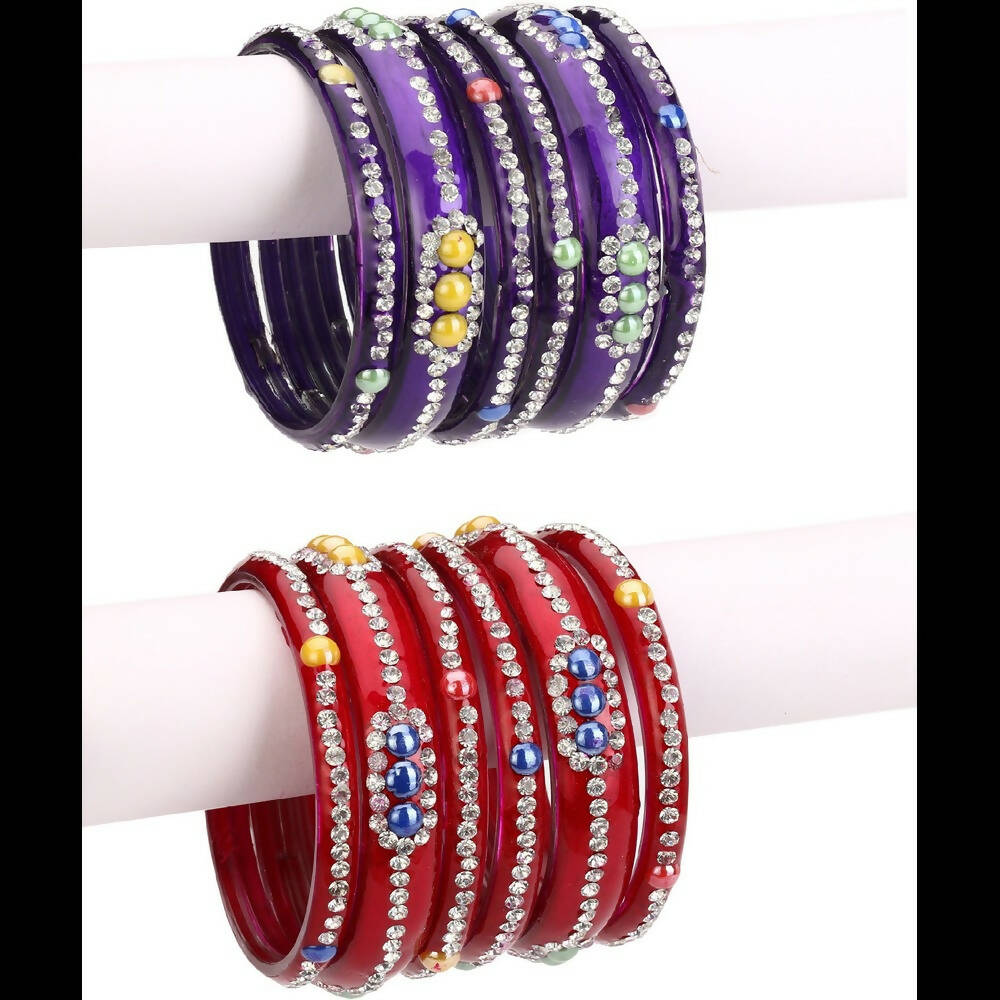 Afast Bridal Wedding & Party Fashionable Colorful Glass Bangle/Kada Set, Pack Of 12 - Red, Blue - Distacart