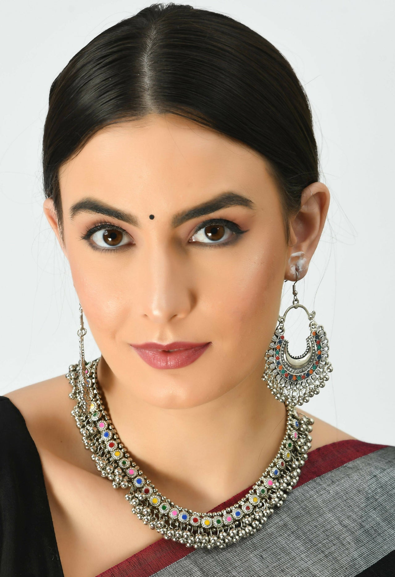 Mominos Fashion Johar Kamal Oxidised Silver-Plated Meena Work Choker Set - Distacart