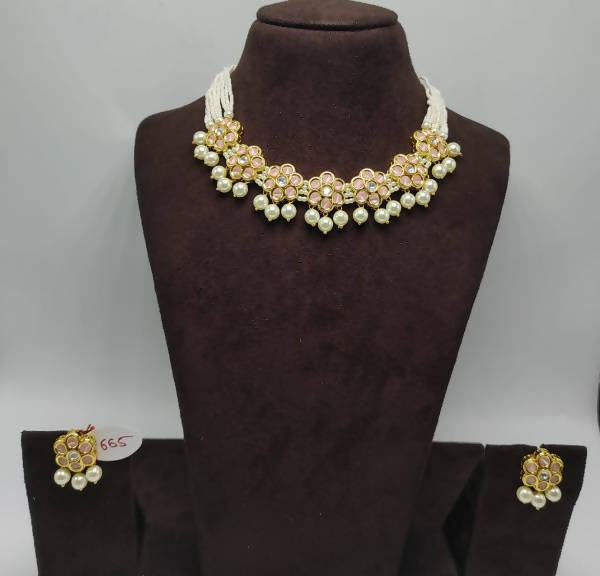 Khavi Arts Enamel Studded Pearl Choker-Peach - Distacart
