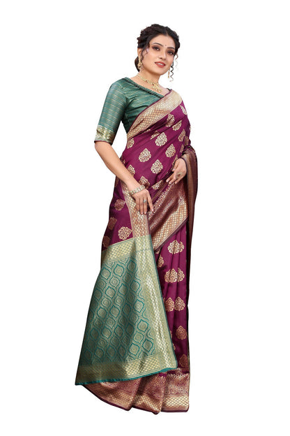 Vamika Ethnic Fire Purple Weaving Banarasi Jacquard Saree - Distacart