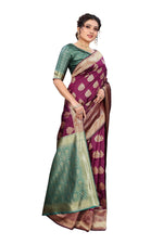 Thumbnail for Vamika Ethnic Fire Purple Weaving Banarasi Jacquard Saree - Distacart