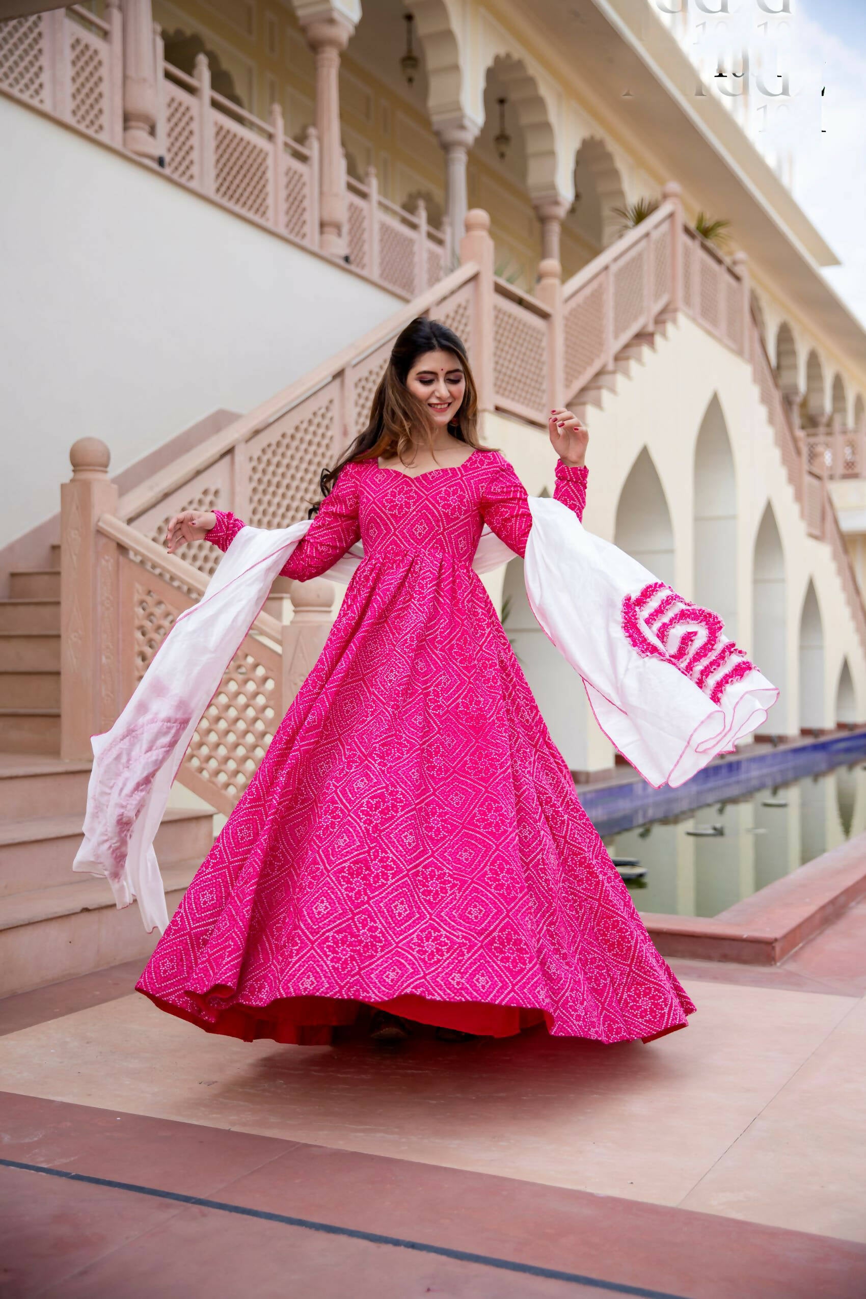 Pink Pure Maslin Bandhej Print Work Stitched Suit With Dupatta - Anbazaar - Distacart