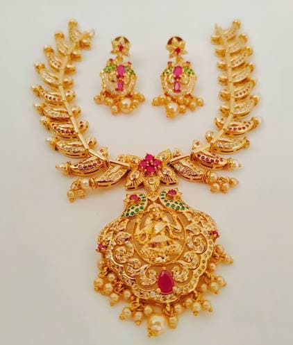 Multicolor AD Ruby Temple Bridal Jewelry For Occasions And Parties