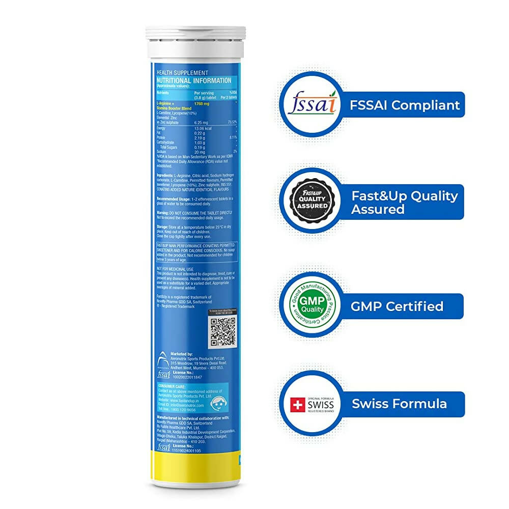Fast&Up Man Performance-1500mg L-Arginine Effervescent Tablets-Orange Flavor - Distacart