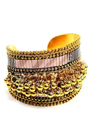 Tehzeeb Creations Golden Colour Bracelet With Ghunghru And Mirror Work