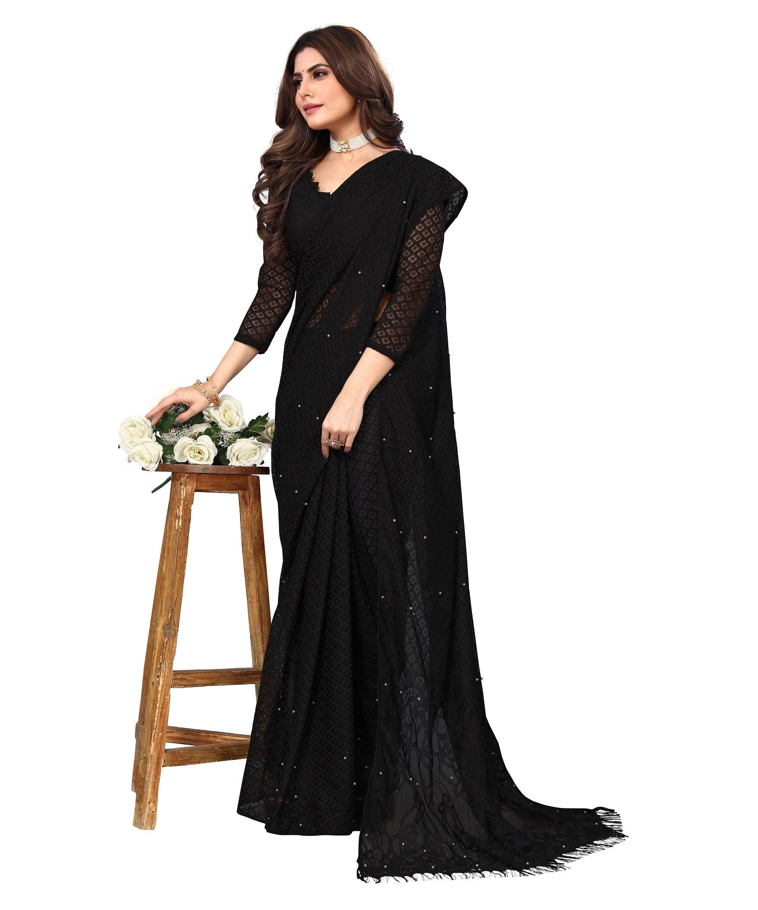 Vamika Net Brasso Black Light Weight Trendy Look Bollywood Style Saree - Distacart