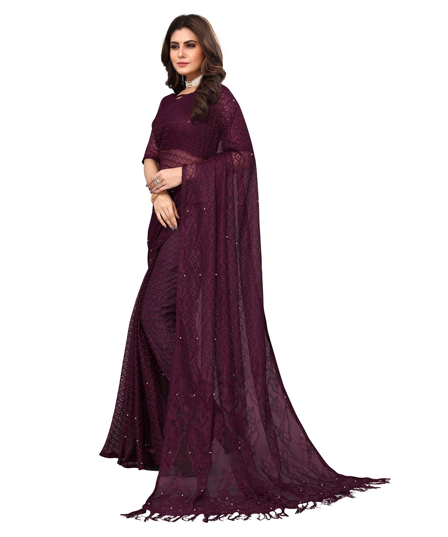 Vamika Net Brasso Purple Light Weight Trendy Look Bollywood Style Saree - Distacart