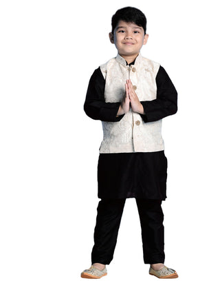 Vastramay Embroidered Nehru Jacket In Silk Blend Fabric with Mandarin Collar And Embroidered Buttons For Boys - Distacart