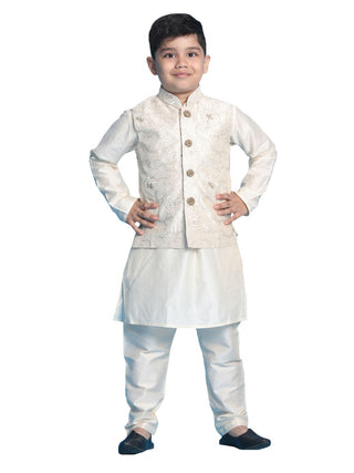 Vastramay Embroidered Nehru Jacket In Silk Blend Fabric with Mandarin Collar And Embroidered Buttons For Boys - Distacart