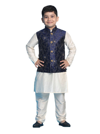 Vastramay Embroidered Nehru Jacket In Silk Blend Fabric with Mandarin Collar And Embroidered Buttons For Boys - Distacart