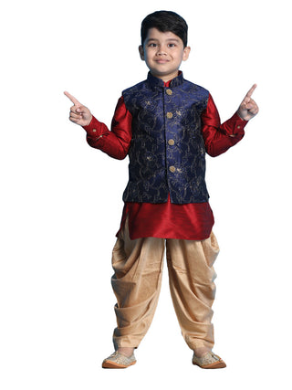 Vastramay Embroidered Nehru Jacket In Silk Blend Fabric with Mandarin Collar And Embroidered Buttons For Boys - Distacart