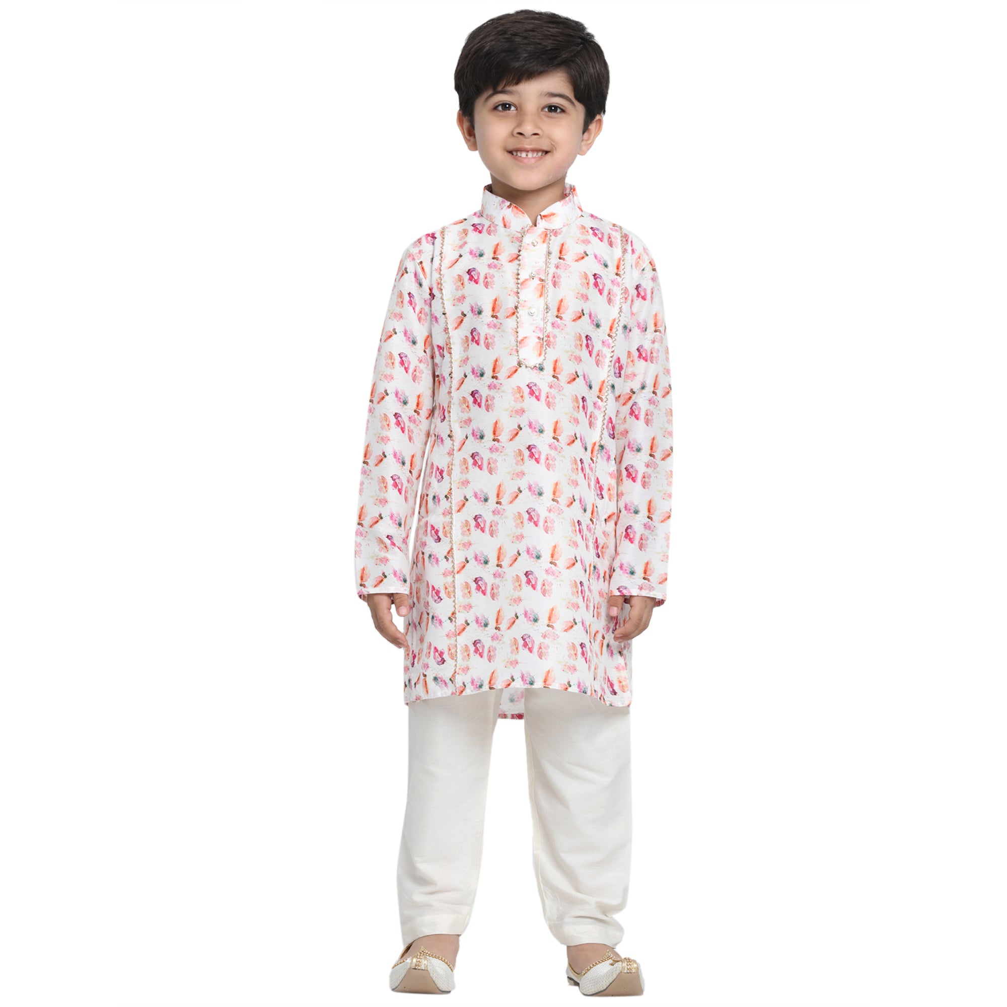 Vastramay Floral Petal Print Kurta With Princess Line Detailing With Relaxed Pyjama For Boys - Distacart