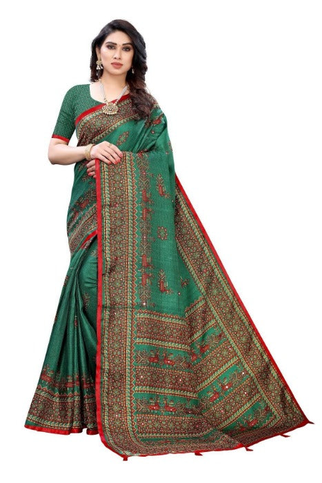 Vamika Green Mirror Work With Jhalar Khadi Silk Saree (AASHI GREEN)
