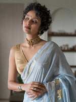 Thumbnail for Suta Blue Floral Cotton Blend Saree - Distacart
