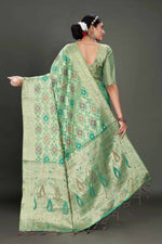 Thumbnail for Sea Green Soft Organza Woven Design Saree With Unstitched Blouse Piece - Zaara - Distacart