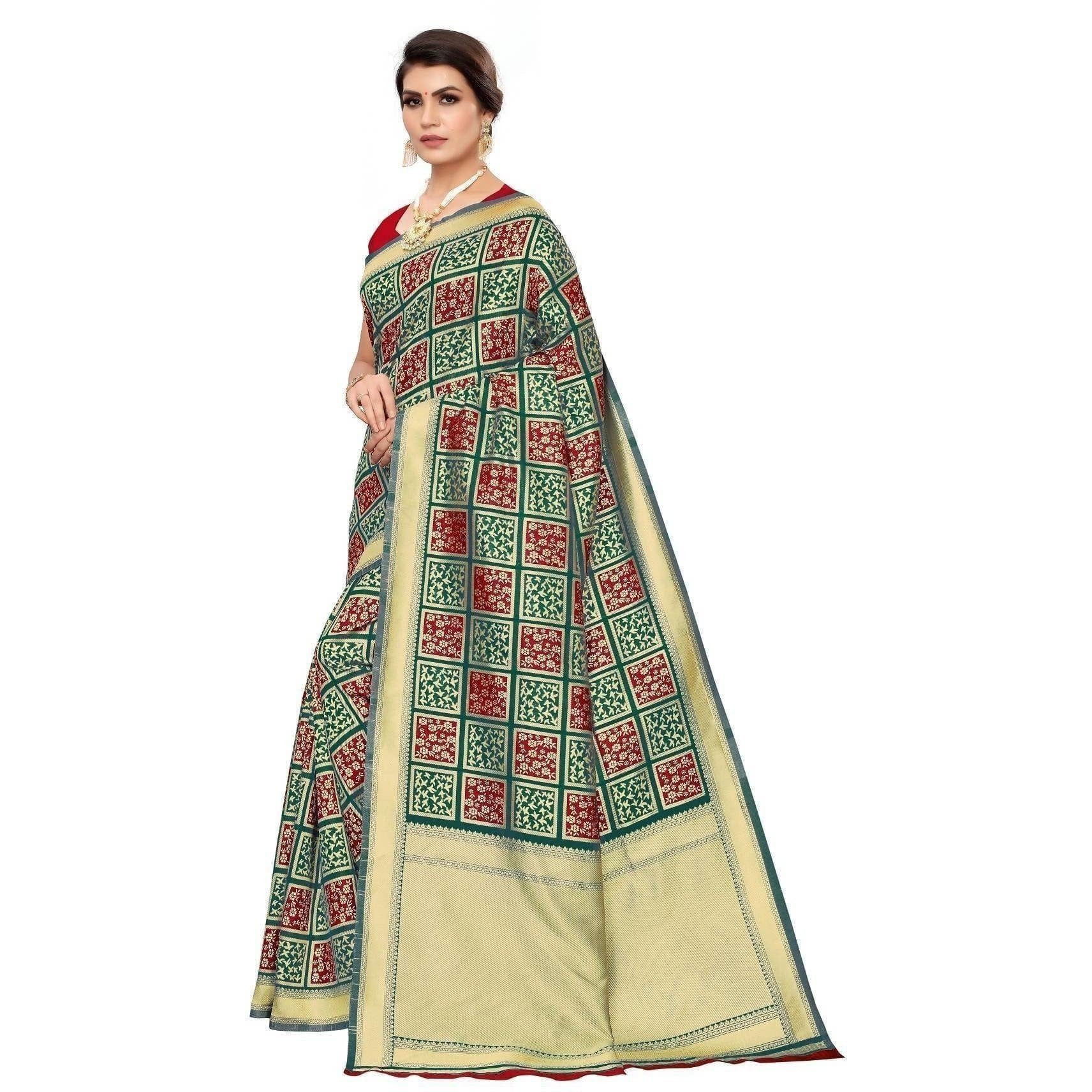 Vamika Banarasi Jaquard Rama Green Weaving Saree (Banarasi 23)