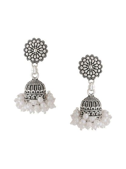 NVR Women Silver Toned Dome Shaped Jhumkas Earrings - Distacart