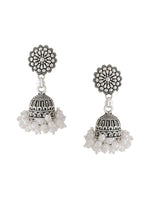 Thumbnail for NVR Women Silver Toned Dome Shaped Jhumkas Earrings - Distacart