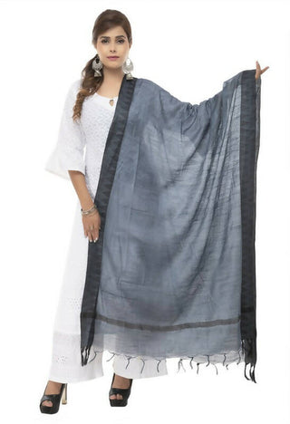 Mominos Fashion Moeza Cotton Black Temple Border Gray Dupatta - Distacart