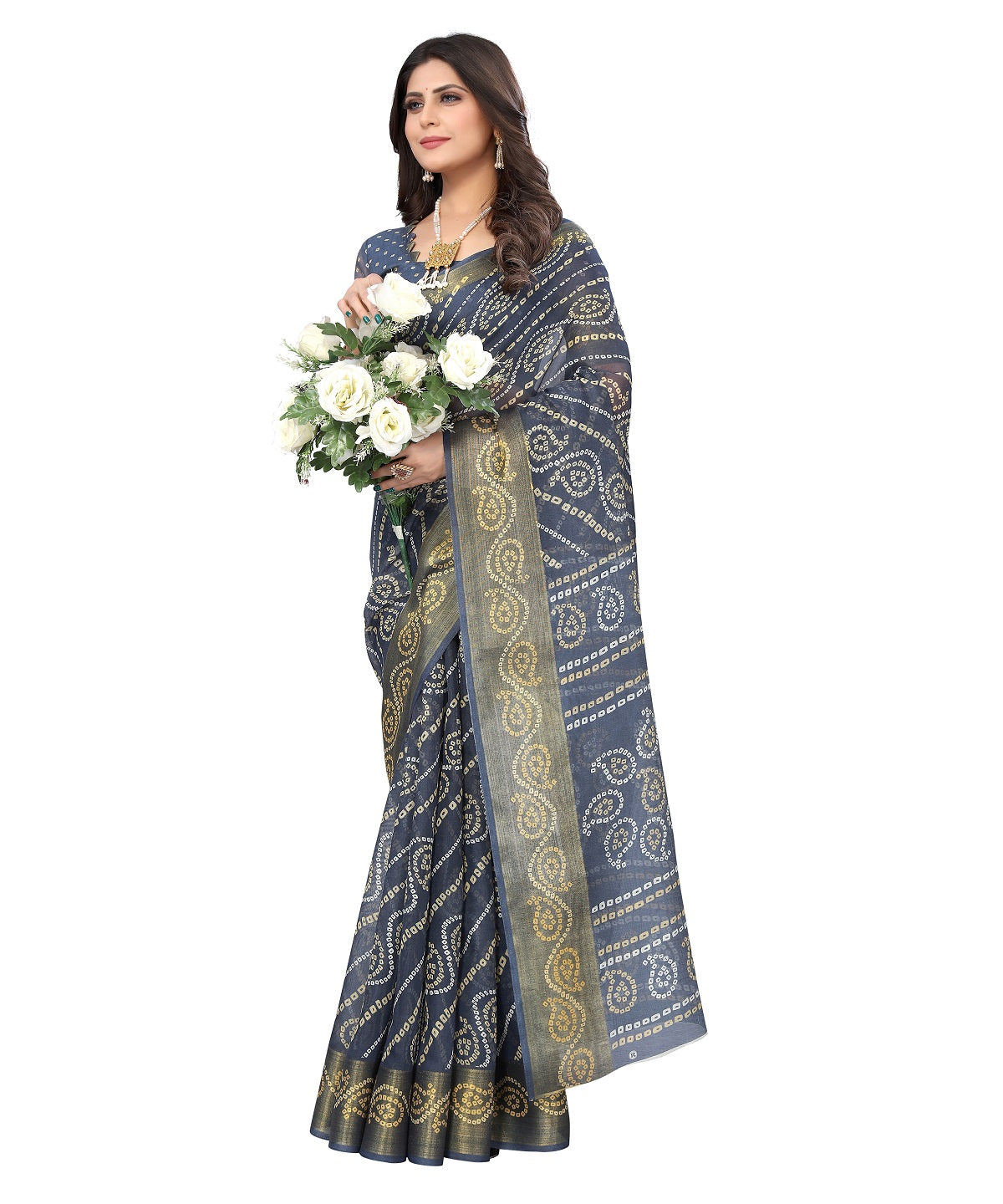 Vamika Linen Jari Border Grey Bollywood Style Saree - Distacart