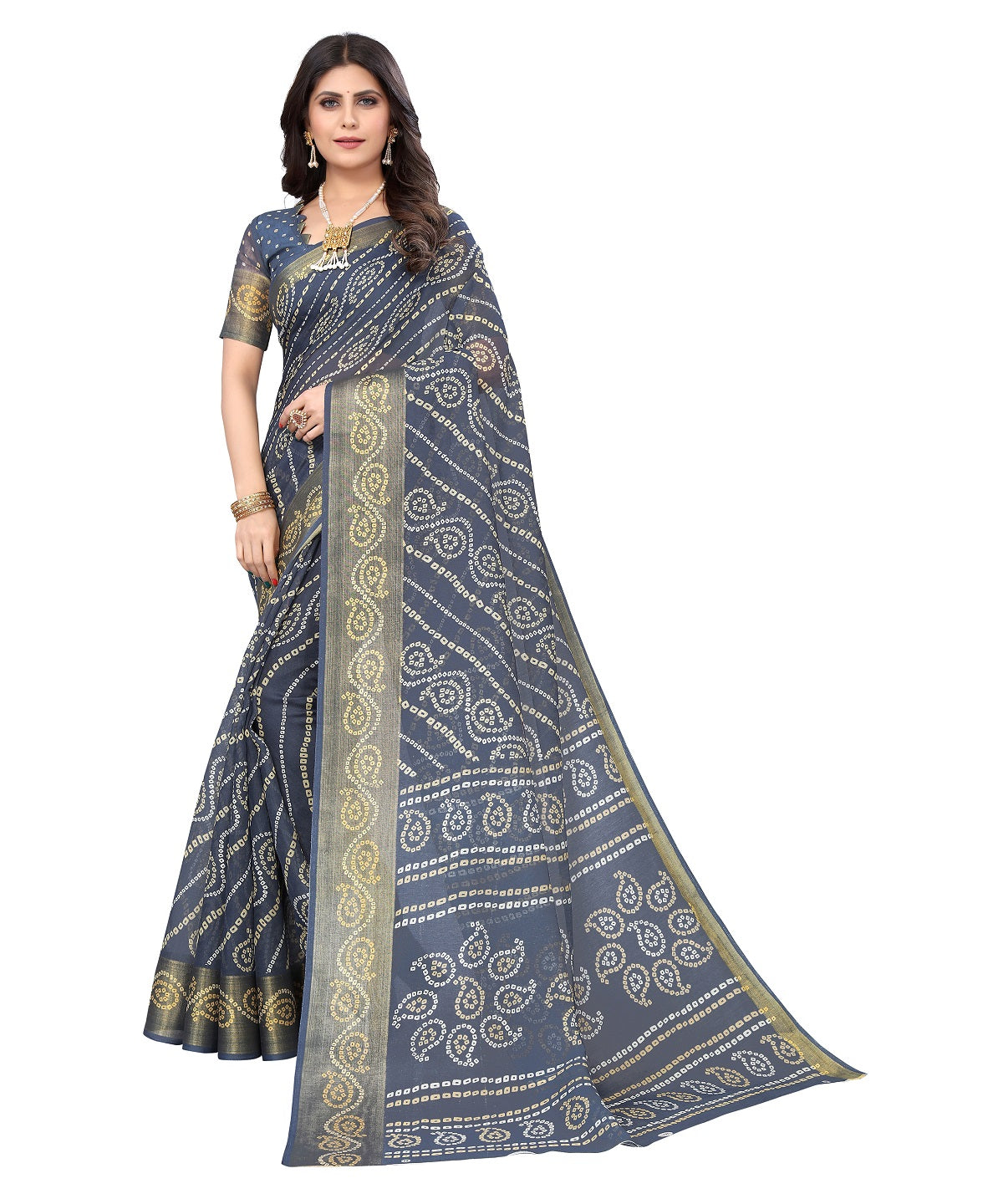 Vamika Linen Jari Border Grey Bollywood Style Saree - Distacart