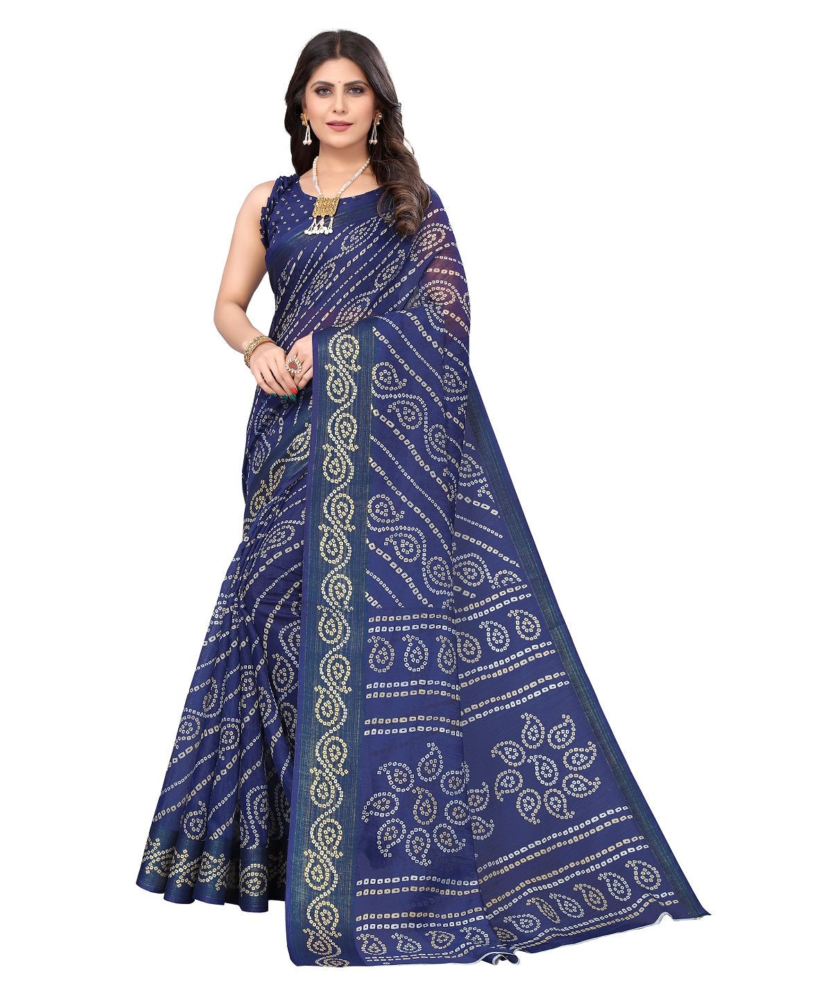Vamika Linen Jari Border Navy Bollywood Style Saree - Distacart