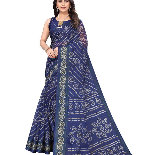 Vamika Linen Jari Border Navy Bollywood Style Saree - Distacart