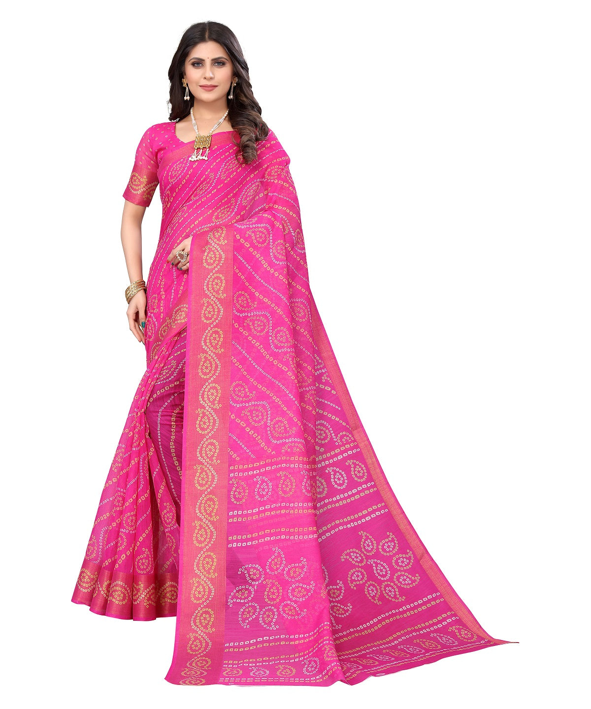 Vamika Linen Jari Border Pink Bollywood Style Saree - Distacart