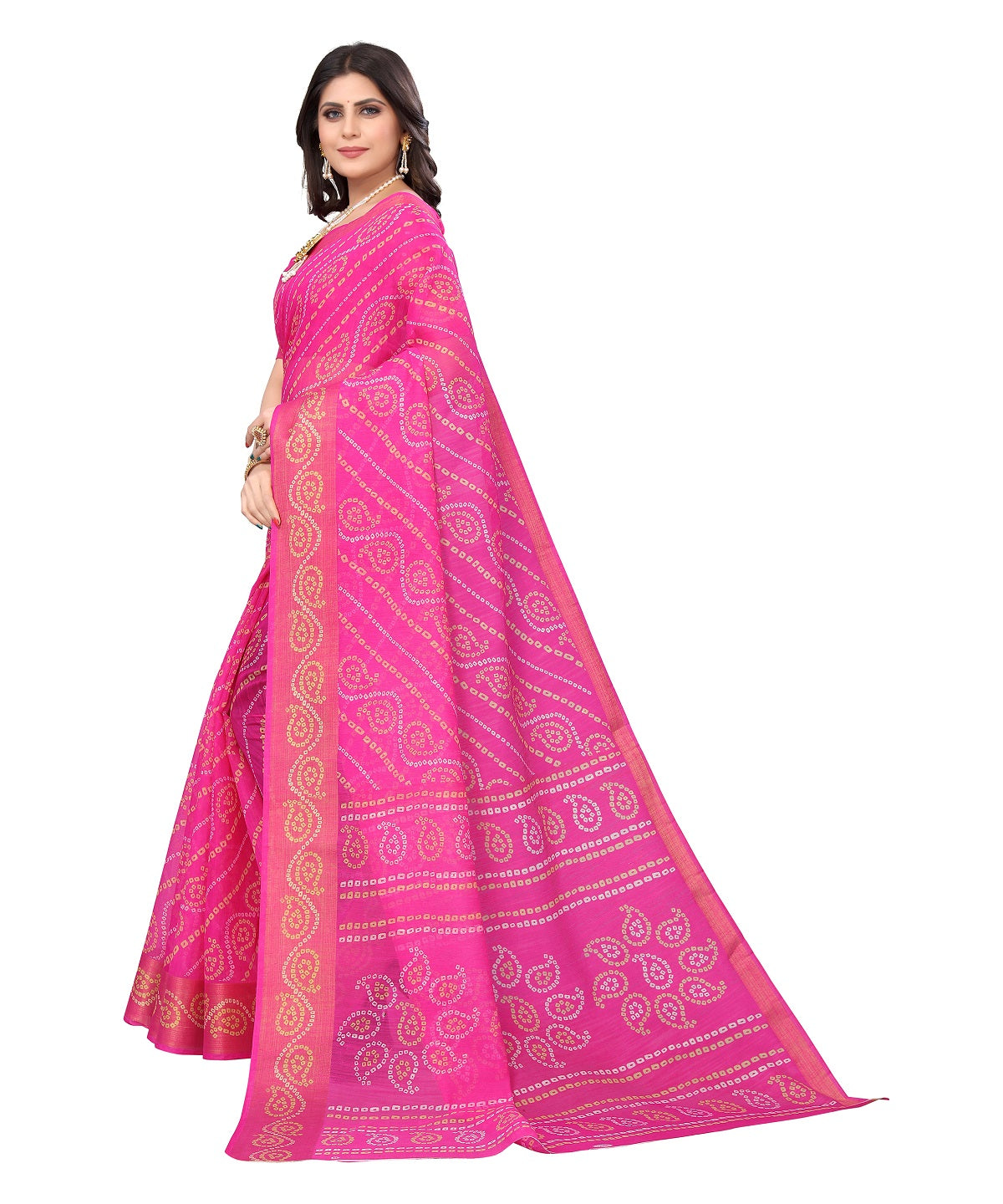 Vamika Linen Jari Border Pink Bollywood Style Saree - Distacart