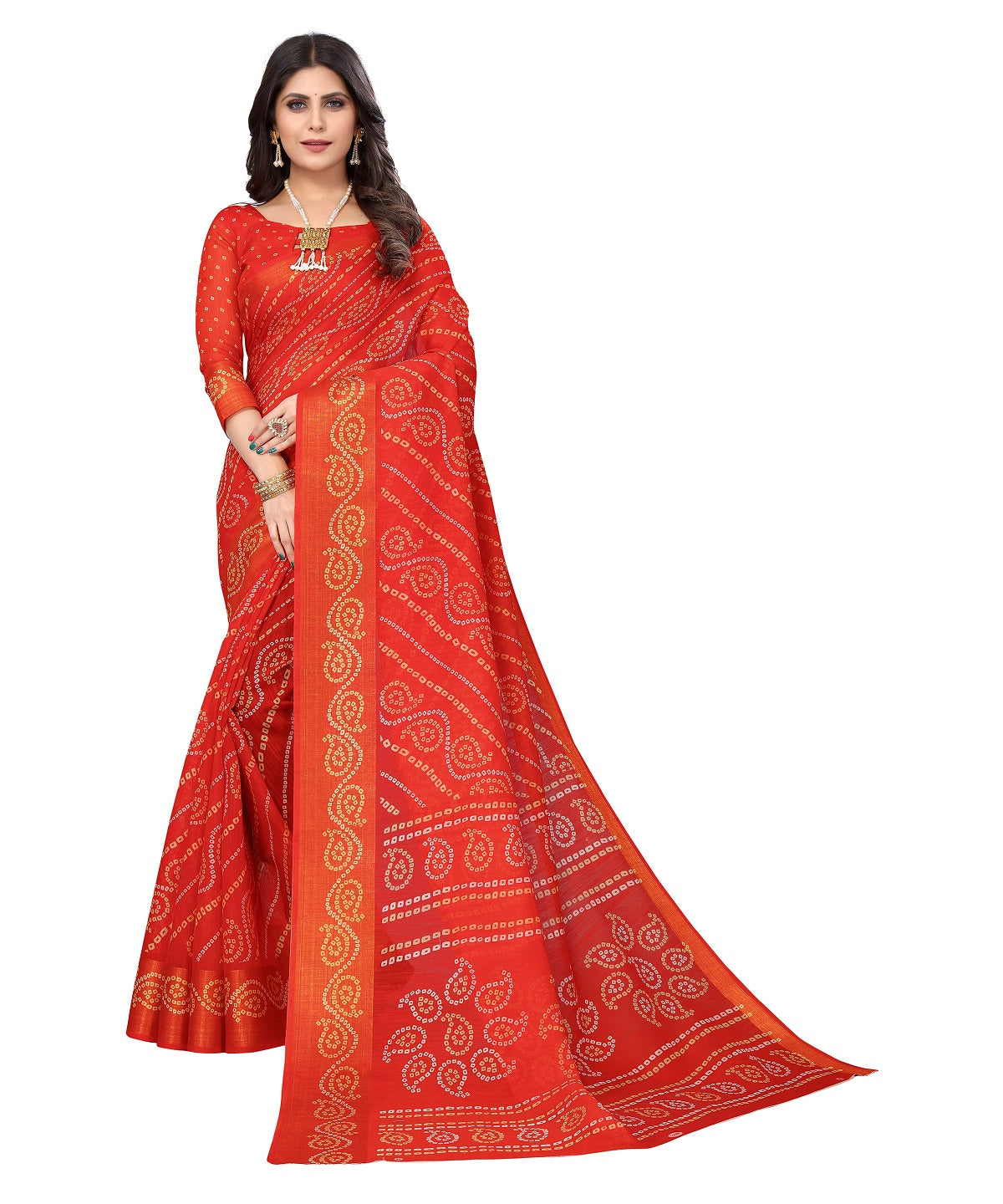 Vamika Linen Jari Border Red Bollywood Style Saree - Distacart
