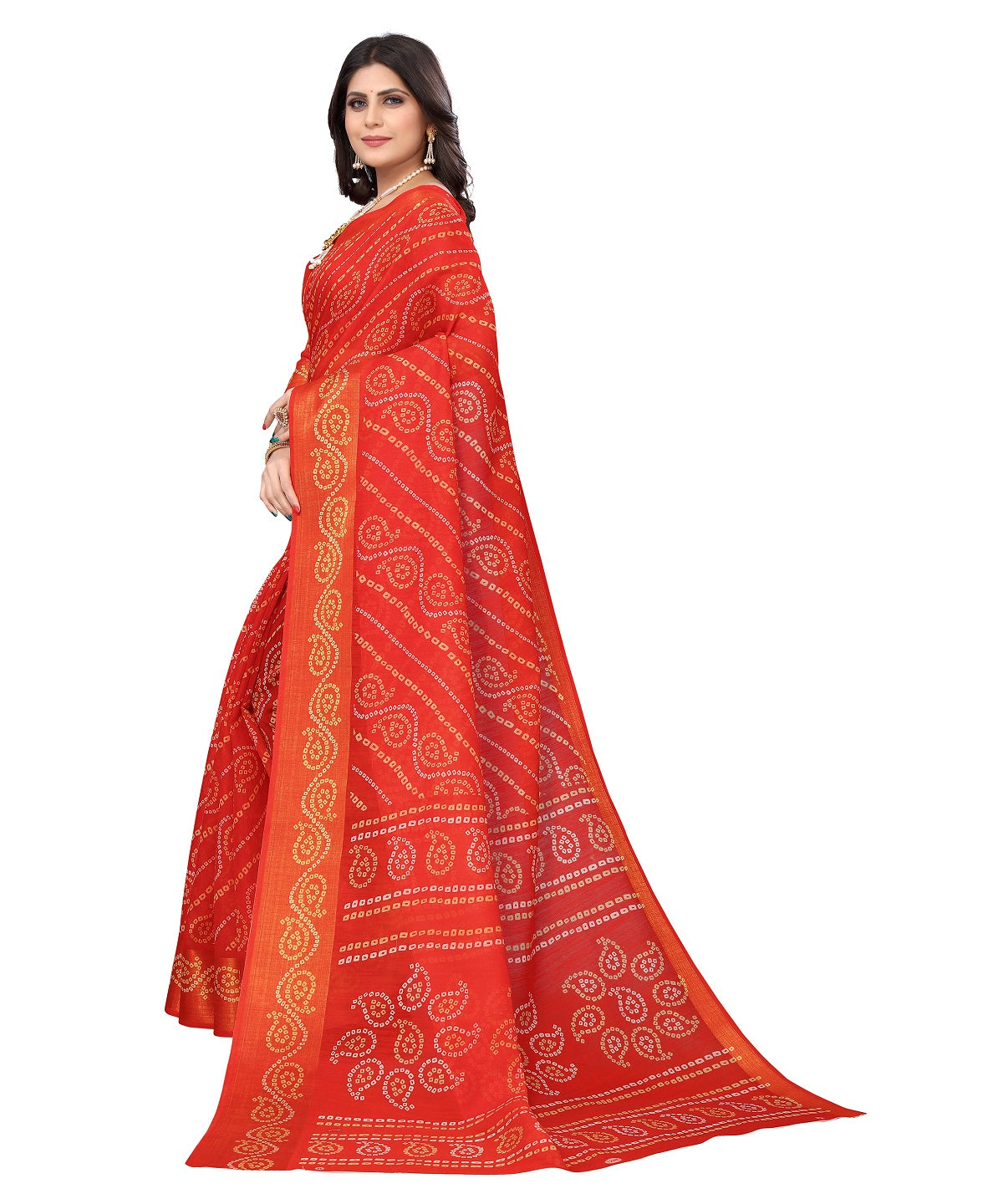 Vamika Linen Jari Border Red Bollywood Style Saree - Distacart