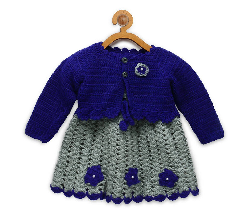 ChutPut Hand knitted Crochet Princess Wool Dress - Blue - Distacart