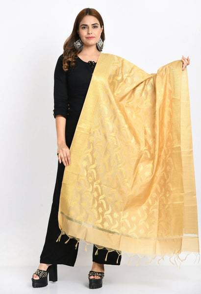 Mominos Fashion Moeza Women's Banarsi Silk Floral Woven Design Golden Dupatta - Distacart
