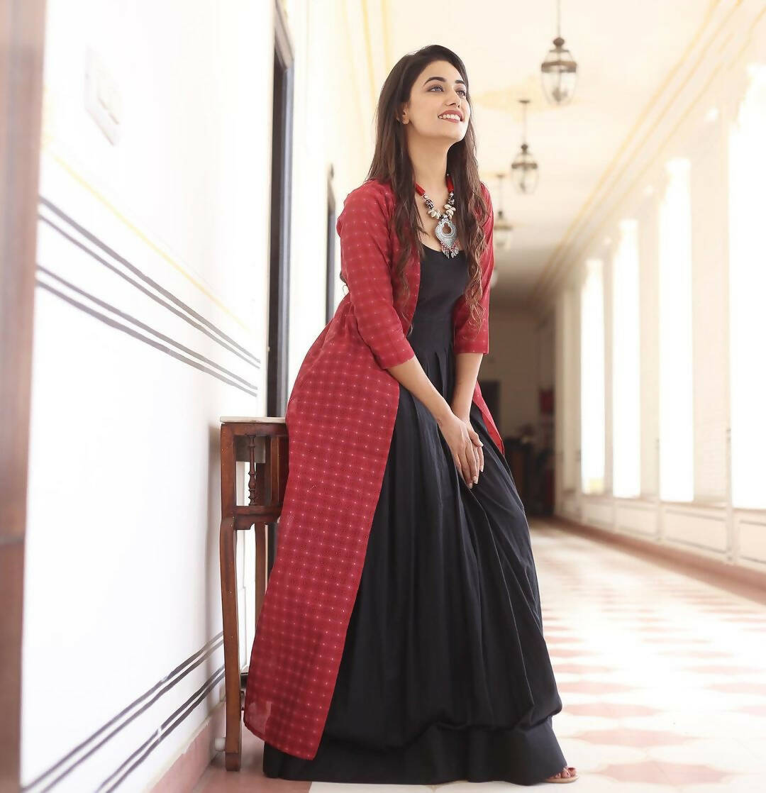 Partywear Designer Digital print Black Maslin Gown - Anbazaar - Distacart