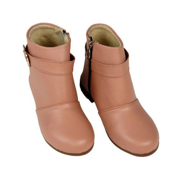 Tiny Bugs Girls Buckle Embellished Anckle Lenght Boots -Peach - Distacart