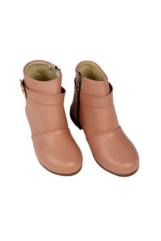 Tiny Bugs Girls Buckle Embellished Anckle Lenght Boots -Peach - Distacart