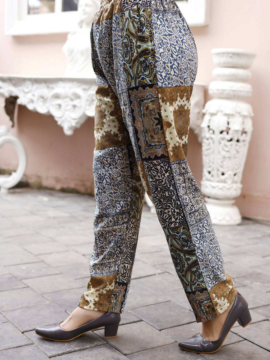 Blue Rayon Paisley & Floral Printed Top with Matching Bottom - Eesha - Distacart