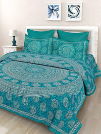 Thumbnail for Vamika Printed Cotton Sea Green Bedsheet With Pillow Covers (LEOC_3_SG) - Distacart