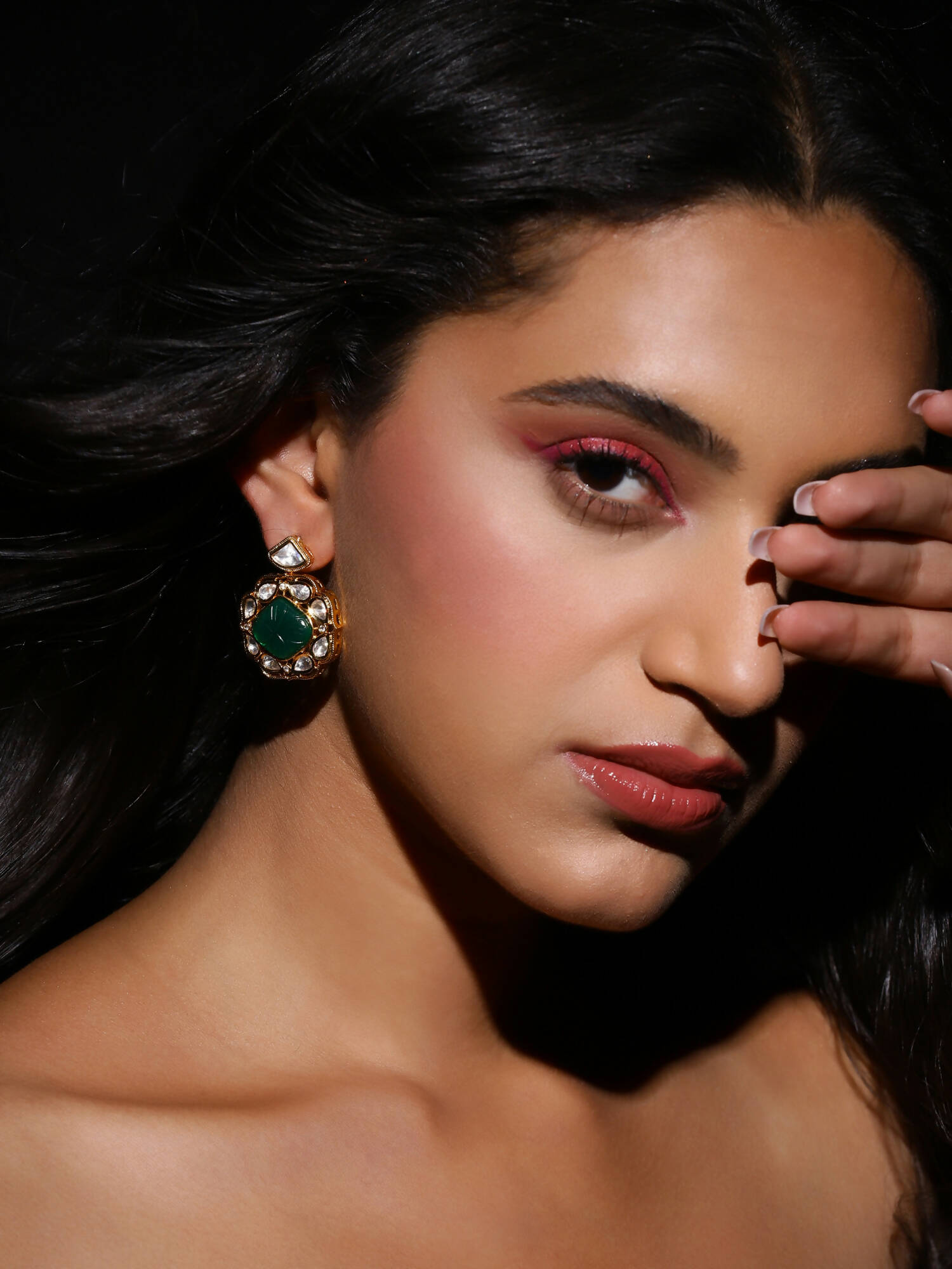 Green Gold Plated Kundan Studs Earrings - Ruby Raang - Distacart